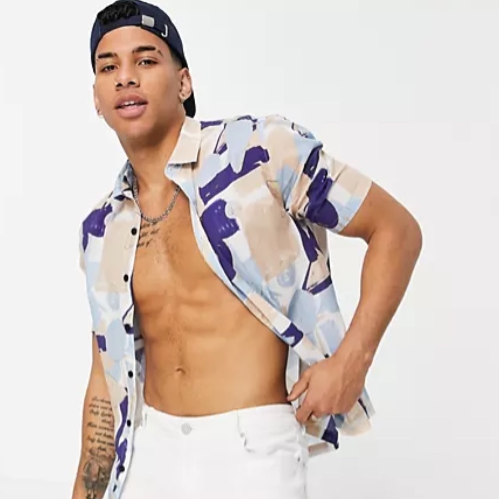 River Island shape print shirt in stone